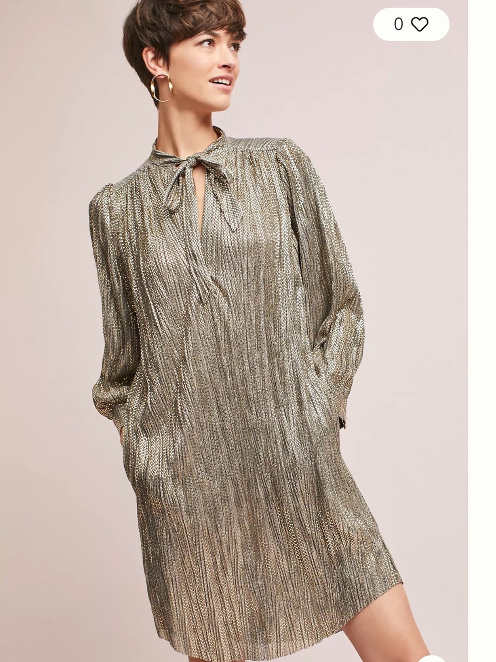Sabina Musayev Metallic Gold Tie-Neck Pleated Shift Dress - Women